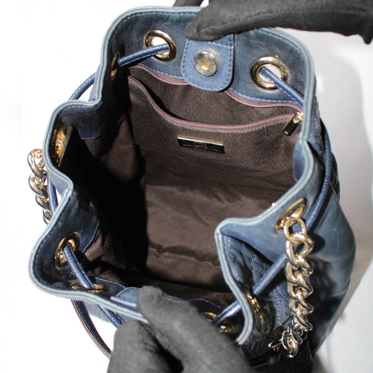 Carolina Herrera Navy Leather Bucket Bag