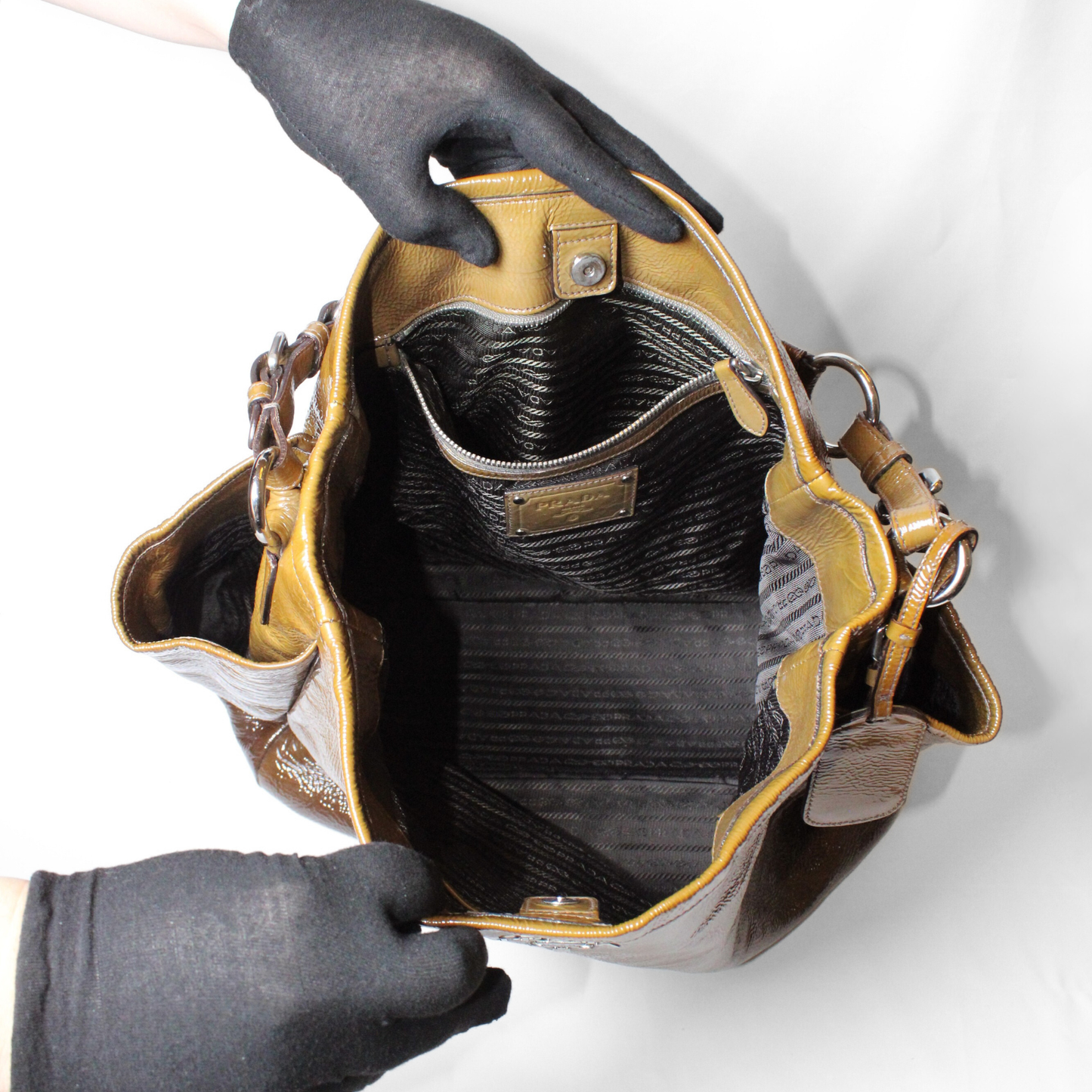 Prada Brown Vernice Sfumata Leather Tote Bag