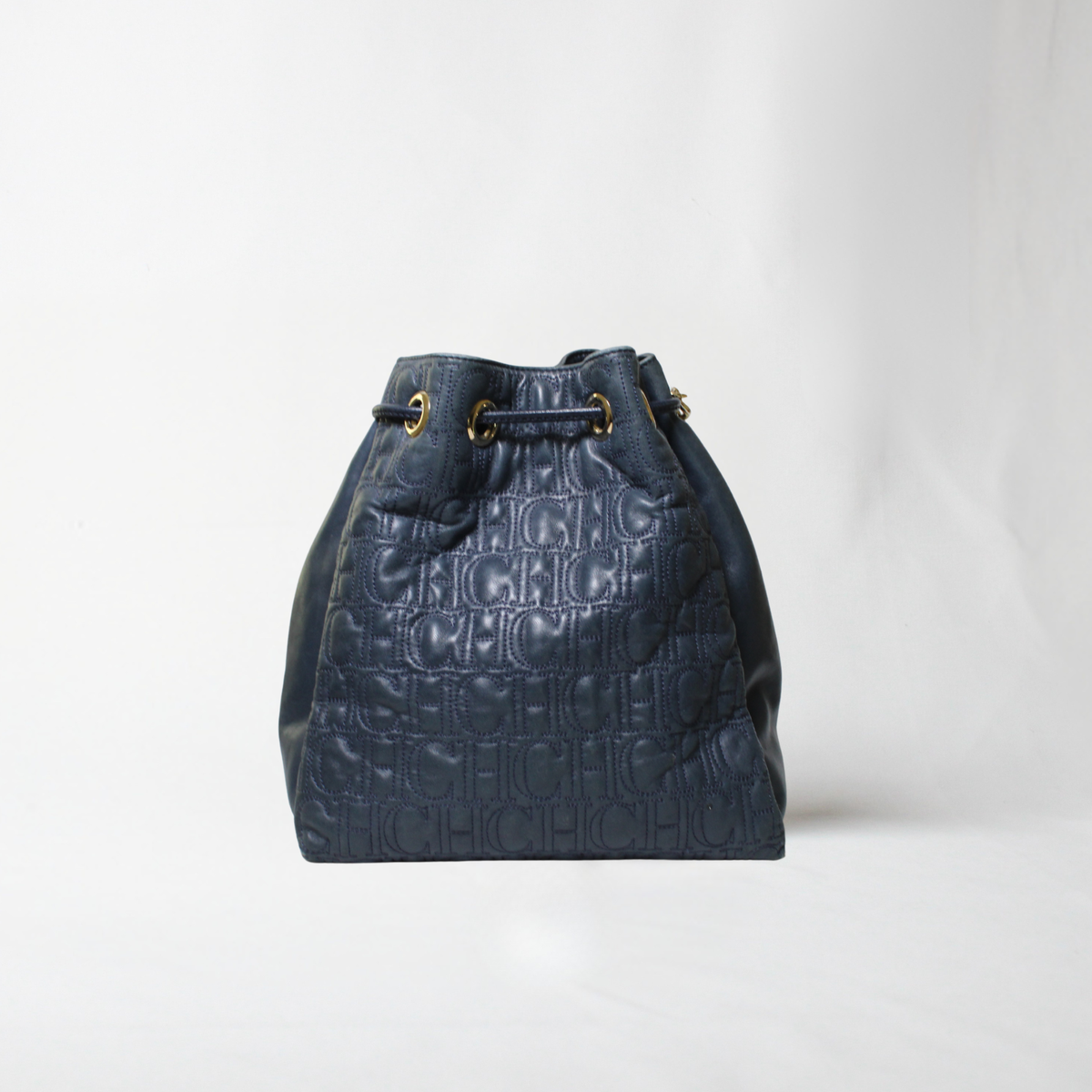 Carolina Herrera Navy Leather Bucket Bag