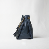 Carolina Herrera Navy Leather Bucket Bag