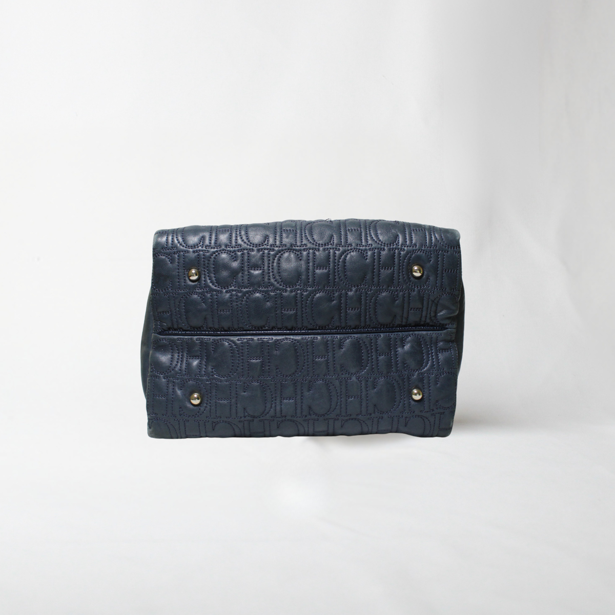Carolina Herrera Navy Leather Bucket Bag
