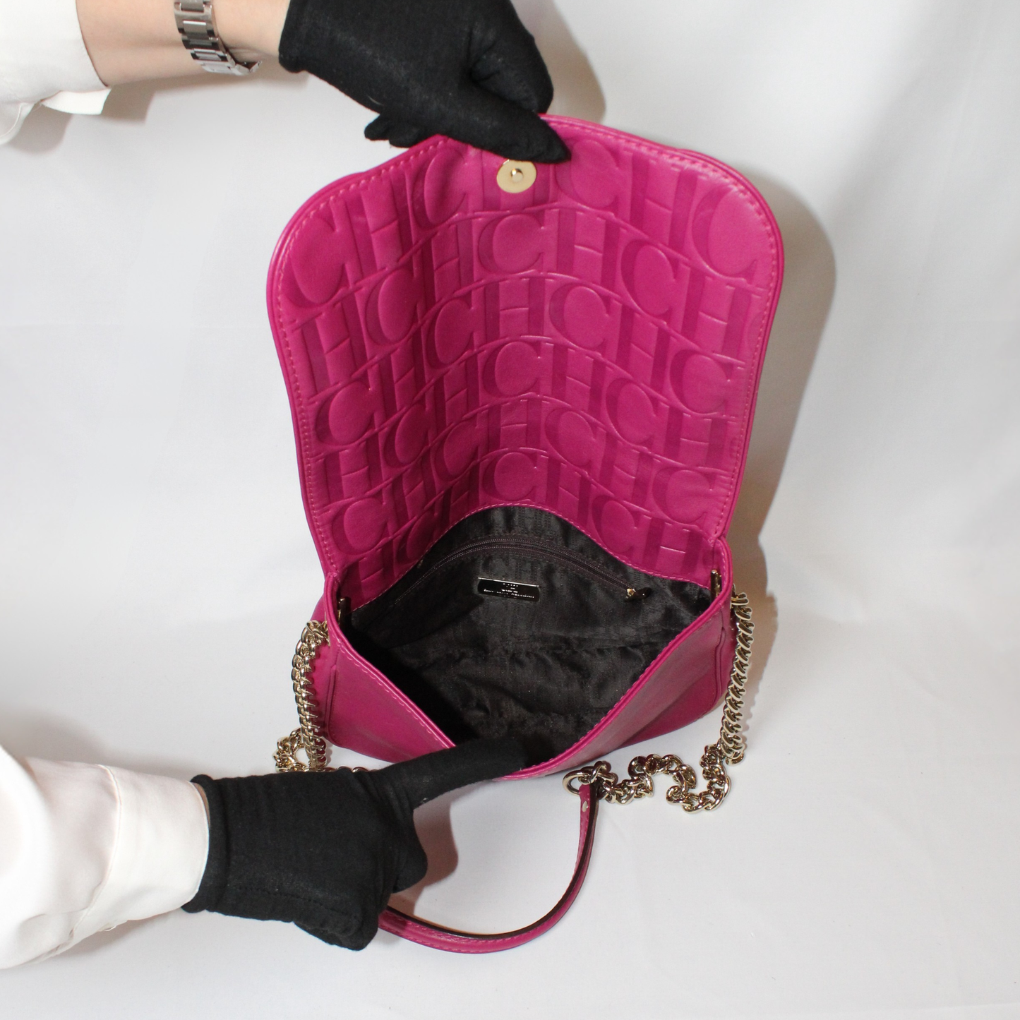 Carolina Herrera magenta leather flap