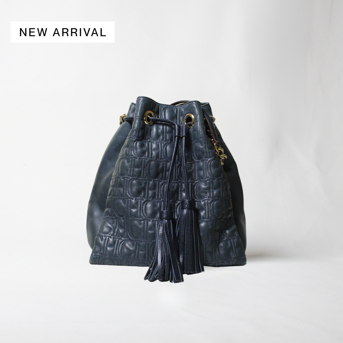Carolina Herrera Navy Leather Bucket Bag