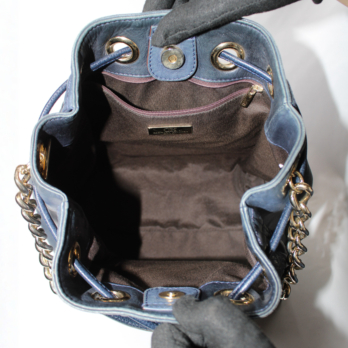 Carolina Herrera Navy Leather Bucket Bag